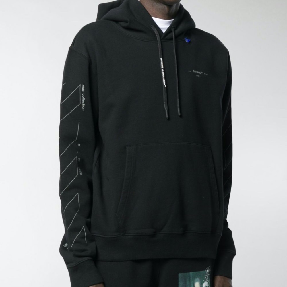 Off-White 2020 fall-winter diagonal printed black hoodie